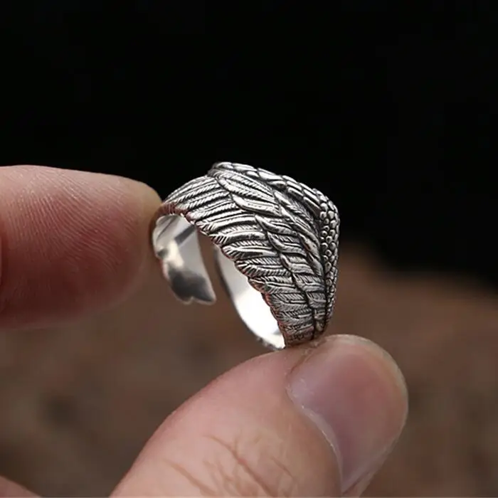 

100% Solid Sterling Silver Eagle Wing Cuff Ring Mens Band Handmade Indian Style Jewelry Pure Silver 925 Mens Ring Cool Design