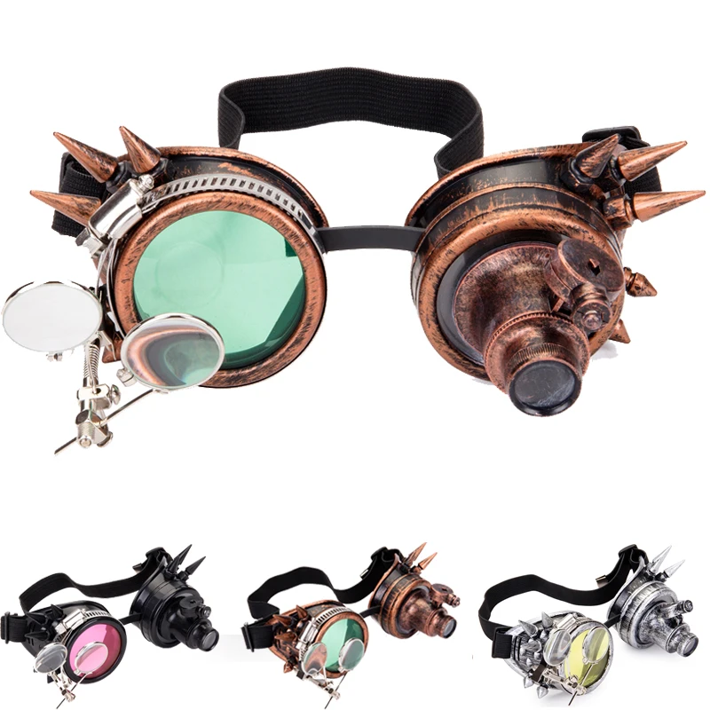 Spiked Steampunk Goggles With Magnifier