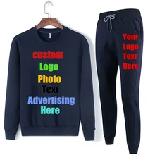 Негабаритных сплошной Пользовательский логотип фото печать текст мужские толстовки наборы костюмы из двух частей унисекс влюбленных женщин толстовки брюки спортивный костюм топ