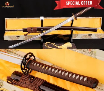 

LYUESWORD Handmade Japanese Samurai Katana Sword Full Tang 1060 Carbon Steel Sharp Heat Treated Blade Can Cut Tree Iron Tsuba