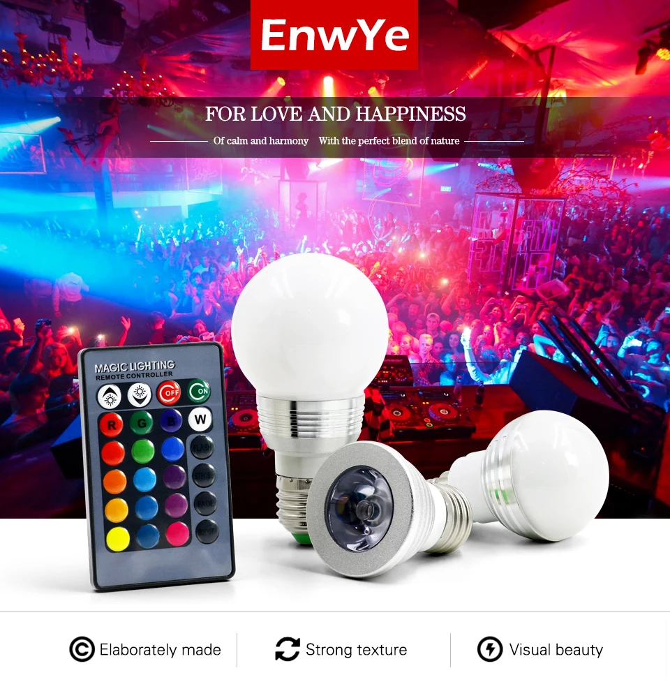 EnwYe E27 E14 светодиодный RGB лампа AC110V 220V 3W 5W точечный светильник с регулируемой яркостью волшебный праздник RGB светильник ing+ ИК пульт дистанционного управления 16 цветов