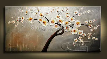 

Free shipping 100% Hand Made No Framed 4cm Stretched White Big Size Tree Abstract Home Decor Landscape Oil Painting On Canvas