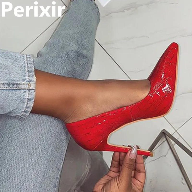 

Perixir PU High Heel Pumps for Women Stone Pattern Pointed Toe Thin Heel Spring Autumn Party Sexy Night Club Heeled Pumps Shoes