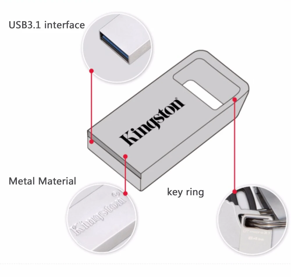 Kingston USB 3,1 флеш-накопитель 128 Гб 64 Гб 100 МБ/с./с, мини USB флеш-накопитель 32 ГБ 16 ГБ, металлический USB 3,0, u-диск для компьютера, ПК