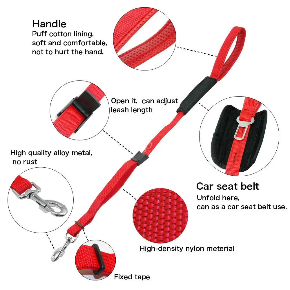 Нейлоновый Регулируемый автомобильный ремень безопасности для собак, поводок для прогулок, поводок для путешествий, черный, синий, красный