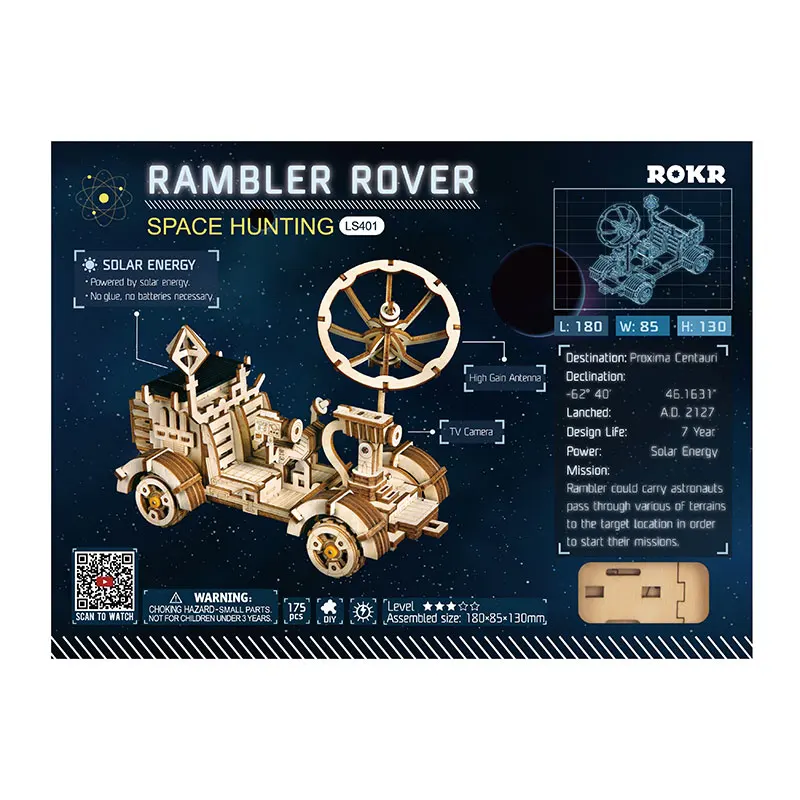 Robotime ROKR DIY Moon Buggy игрушки на солнечной энергии 3D деревянная головоломка Сборная