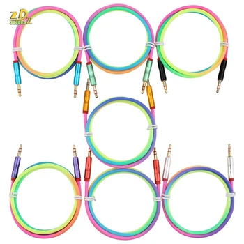 

100pcs Audio Cable 3.5 mm Jack Male to Male Rainbow Bamboo Copper Shell Cloth Aux Cable For iPhone Headphone Wire Line Aux Cord
