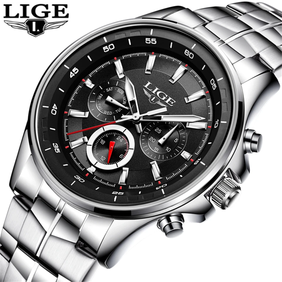 LIGE Waterproof Mens Watches Top Brand Luxury Quartz Business Watch Men ...