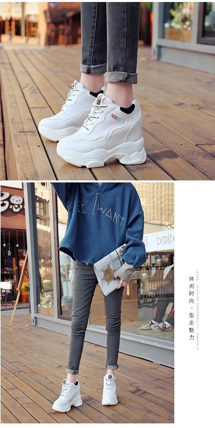 spring autumn fashion platform shoes casual sweet sports shoes shallow mouth Femmes Height Increase Shoes White mujer