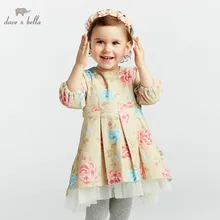 DBA7906 dave bella/осеннее модное платье для маленьких девочек детское платье для дня рождения детское платье с цветочным рисунком для малышей