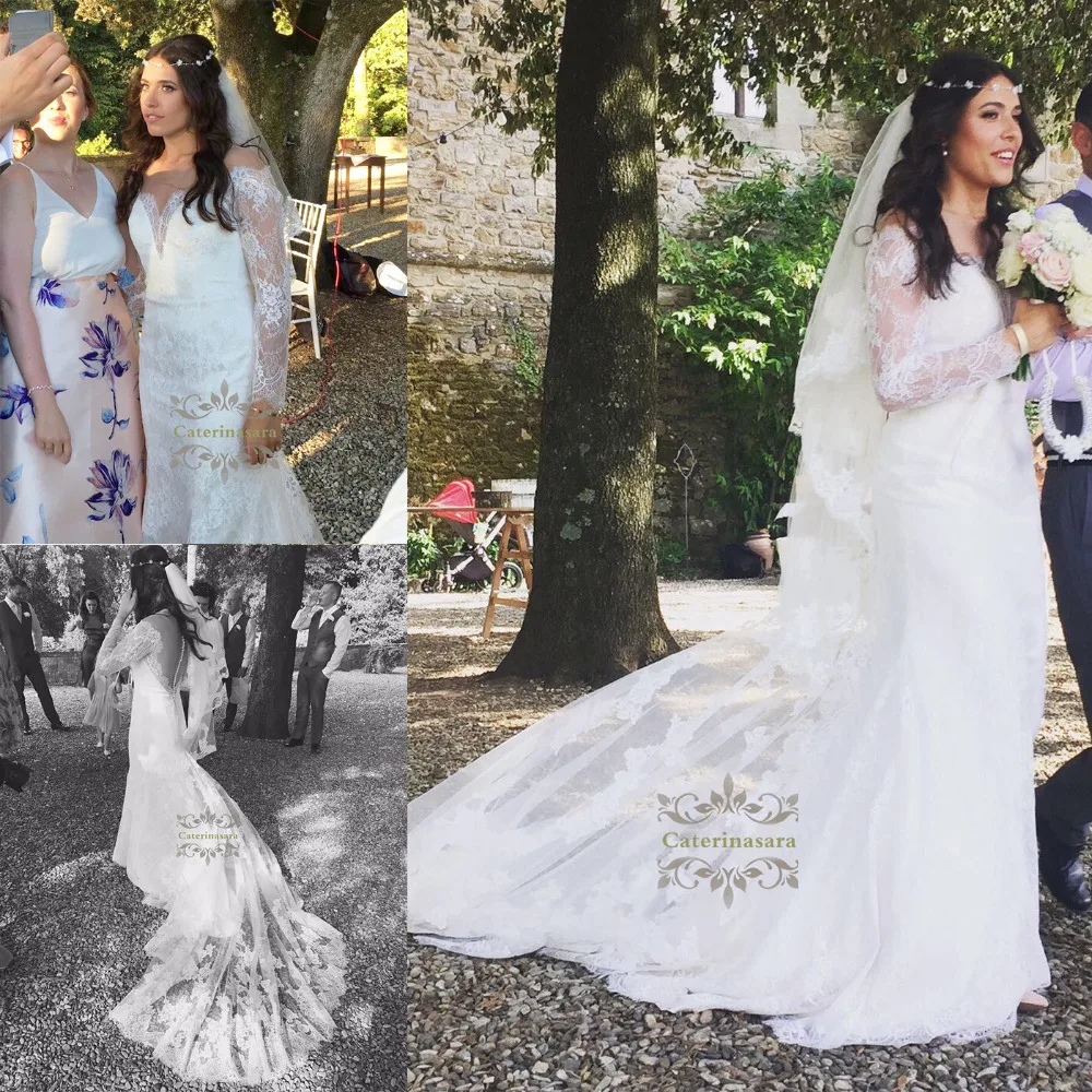 Mermaid Womens Lace Wedding Dresses Long Sleeves Trumpet Girls Bride Gown Scoop Neck for Outdoor Wear 2019 New Come Design