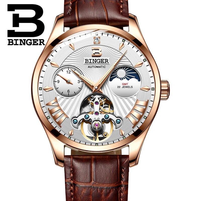 Часы Montre homme Switzerland BINGER Роскошные мужские часы с автоматическим турбийоном