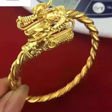 Мужская голова дракона браслет желтого золота заполненный хип-хоп браслет регулируемый