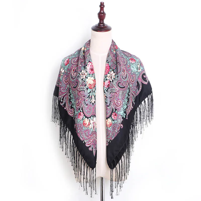  Russia New Design Wquare Fashion Decorative handmade Tassel Scarf 90*90cm Flower Scarves Blanket Sh