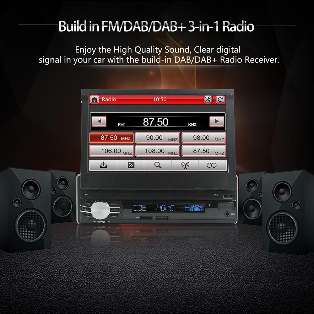 Авто 1din Автомобильный DAB радио стерео " емкостный HD сенсорный экран Авторадио Bluetooth/DAB+/AM/FM/RDS/SWC/USB/fm-передатчик/phonelink