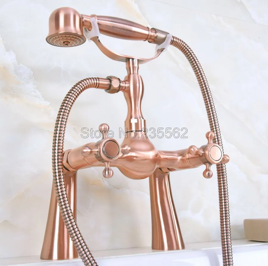 

Antique Red Copper Clawfoot Bathtub Faucet Mixer Set With Handheld Shower lna162