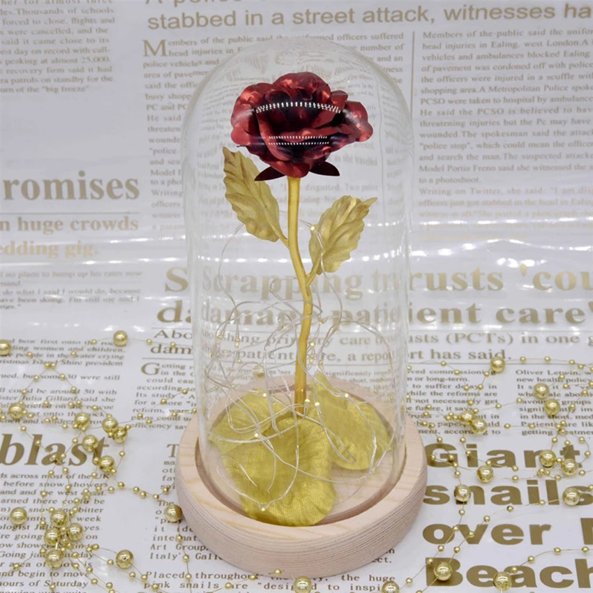 

Glass Dome Light Silk Sesame Flower Lights with LED Light Strings Saved on Wooden Base for Valentine's Day Birthday Gift Decor