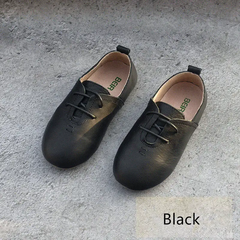 Кроссовки из натуральной кожи для мальчиков и девочек; замшевые туфли-оксфорды на шнуровке для детей; детская повседневная обувь; размеры 23-35 - Цвет: Черный