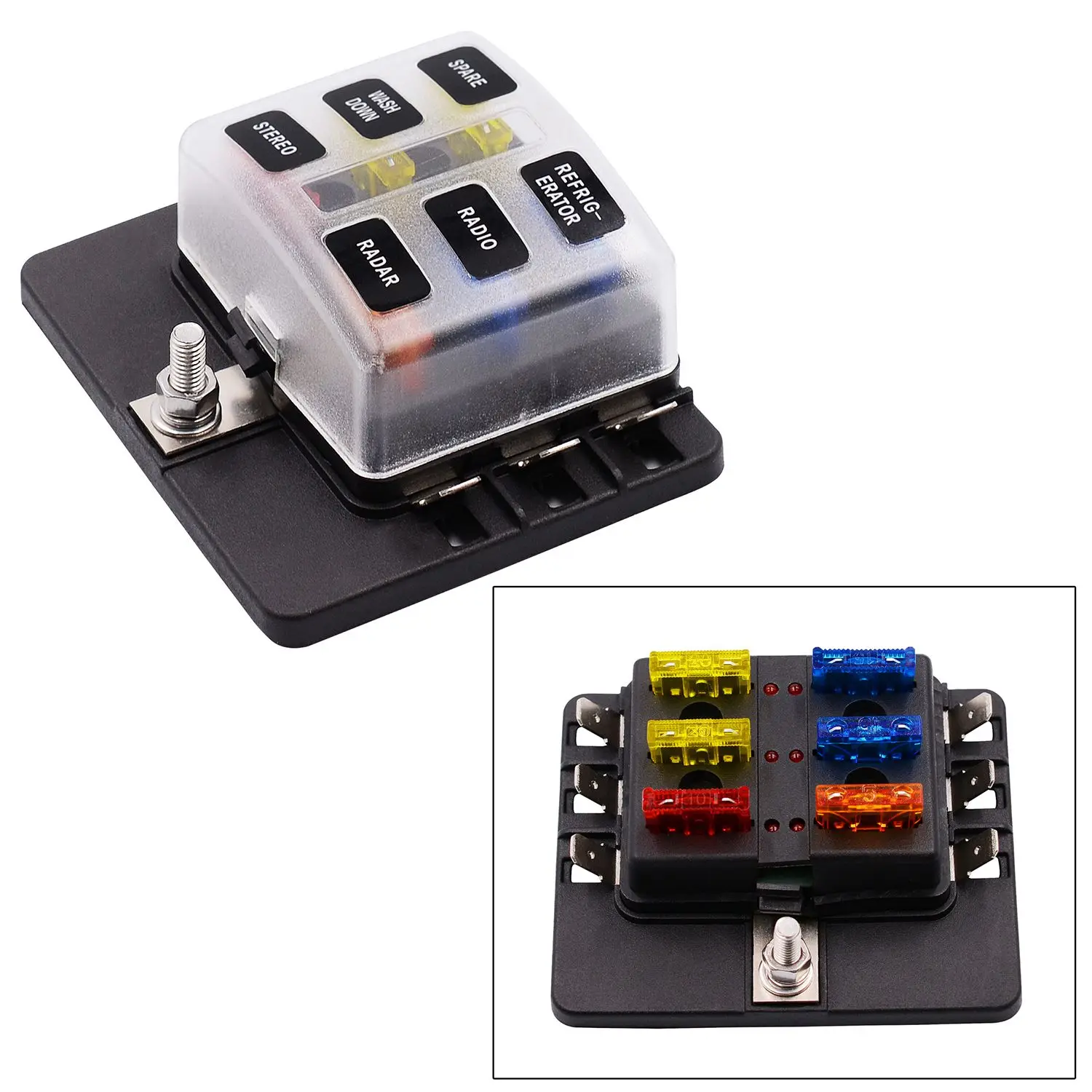 1Pc Plastic Boat Automotive 6 Way Terminal Fuse Box with LED Indication
