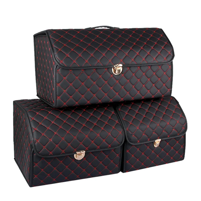 

Luxury PU Leather trunk organizer Box Storage Bag Folding Folding Car Trunk Stowing Tidying With Metal Lock For Car SUV Truck