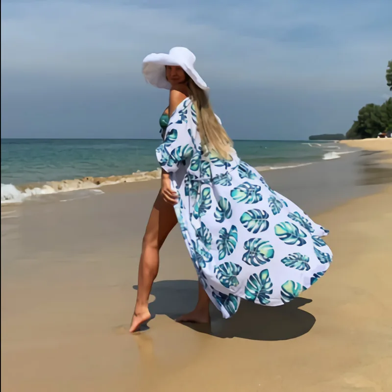 

2019 Bikini Blouse Summer Sunscreen Cotton Printed Women Beach Holiday Seaside Sunscreen SunscreenBeach Cover Up AA597