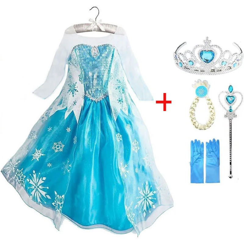 Платье принцессы для девочек; платье Снежной Королевы Эльзы; костюм; детская одежда для костюмированной вечеринки; платья для маленьких детей; fantasia infantis vestido Menina - Цвет: dress set1