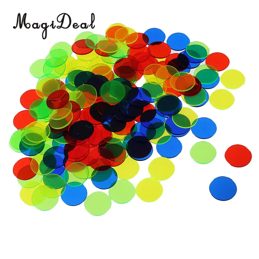 MagiDeal 100Pcs/Lot Translucent Bingo Chip 3/4 Inch for Fun Family Club Party Cards Game Classroom Math Toy Novelty Gift 5Colors