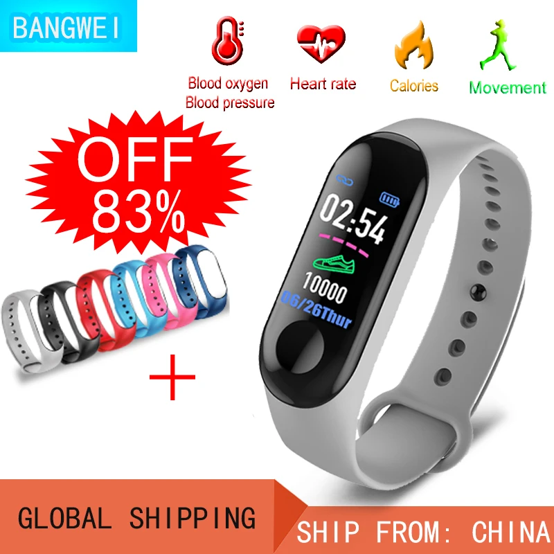 

2018 New BANGWEI IP68 Waterproof Sports Smart Watch Men Women Sports Pedometer Blood Pressure Oxygen Monitoring smartwatch+ Box