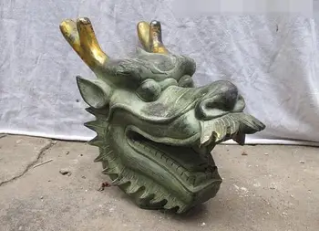 

China Folk old Bronze Carved Dragon Head Animal statue