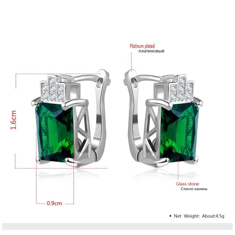 

Vintage Style Luxury Green Stone Wedding Earrings For Women Trendy Lock Princess-cut Cubic Zirconia Crystal Stone Jewelry Z3