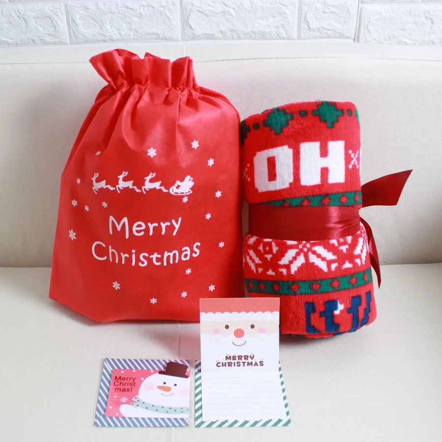 Коралловое флисовое красное рождественское покрывало HOHOHO SNOW JOYOUS DEER новогоднее