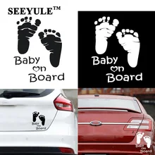 1pc SEEYULE 2017 New Arrival Car Sticker Baby on Board Cute Reflective Vinyl Sticker Decal for VW Renault Toyota Mazda