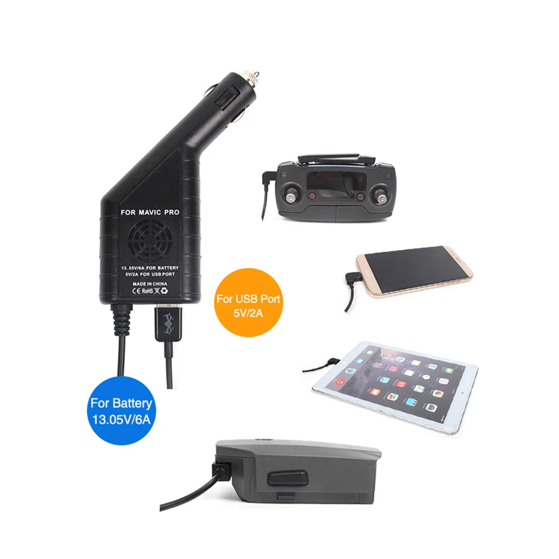 

SUNNYLIFE 2 in 1 Car Charger Smart Fast Charging Output 6A Charger for DJI Mavic Pro Accessories