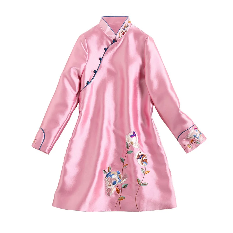 Longues Feminino Bouton Green Vestes Nouvelle Manteaux Vintage 2018 Plus Veste Casaco Manches Tunique Broderie Haute La pink Qualité À Taille Femmes Automne fTanqHRW