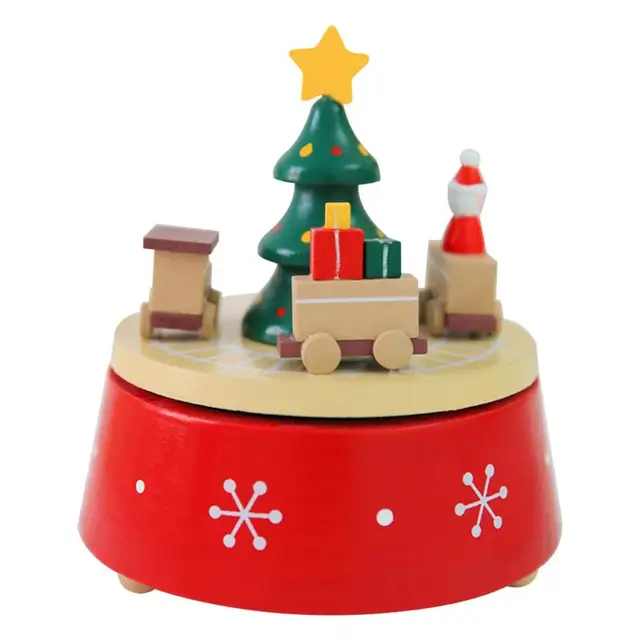 Merry Christmas Rotating Wooden Music Box Christmas Tree Eight Tone Box