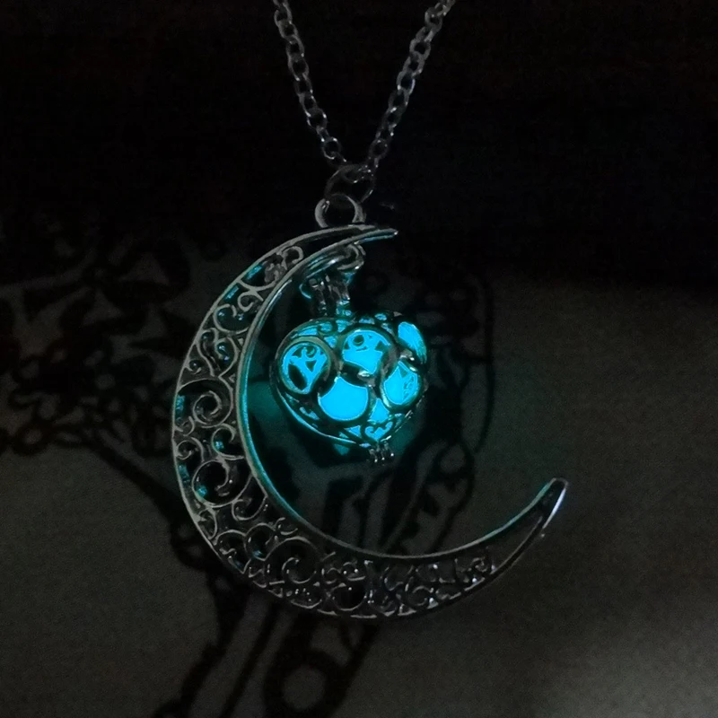 Модное женское светящееся ожерелье с камнем и луной, 4 цвета, светится в темноте, ожерелье с цепочкой, ювелирные изделия, подарки - Окраска металла: 3
