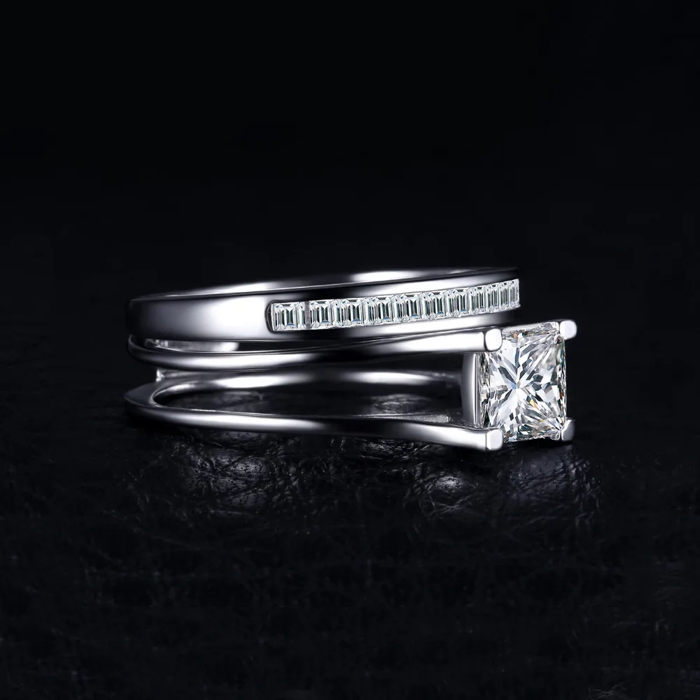 JewelryPalace Hot 2ct Princess Cut Solitaire Ring Engagement Wedding Band Rings Bridal Channel Sets 925 Sterling Silver Jewelry