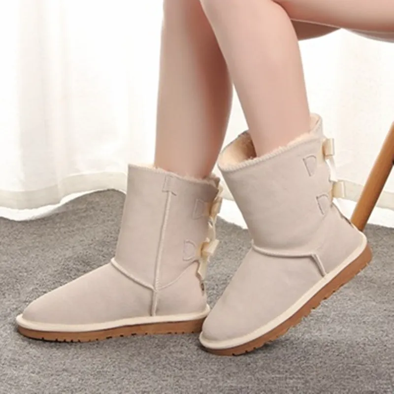 Лидер продаж; женские зимние ботинки в австралийском стиле; зимние кожаные ботинки с 2 бантами сзади; брендовые ботинки; ; размеры США 4-13 - Цвет: 011