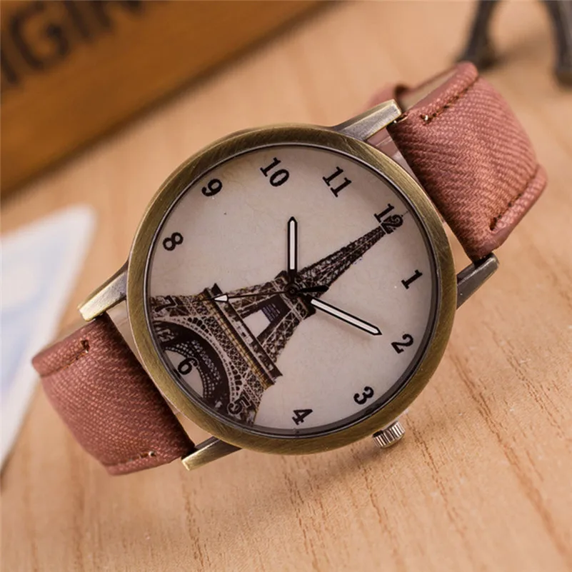Fashion Women Watches Retro Iron Tower Cowboy Leather Band Analog Quartz Watch Wrist Watch Relogio Feminino #AP28 (23)
