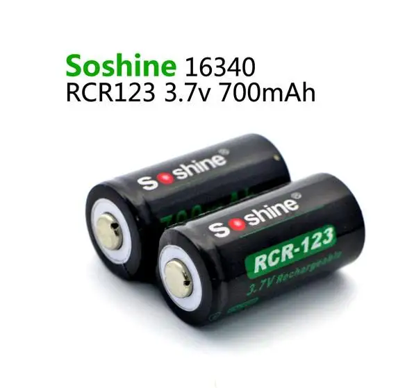 2PCS Soshine RCR123 cell 700mAh battery Rechargeable 16340 Li-ion bateria with protective box Free shipping