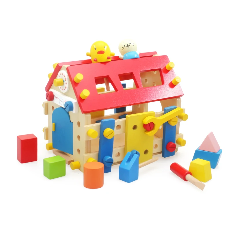 

Montessori Educational toys wooden screw math toy for kids 3 year old removable toy assembling model house learning brinquedos