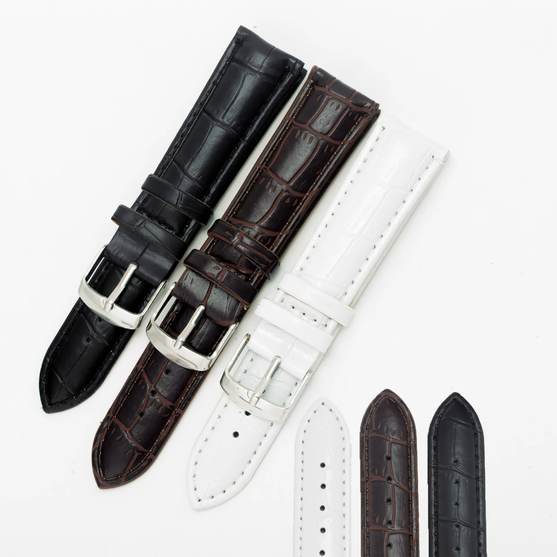 

High Quality Leather Watchbands 20mm 22mm Bamboo Pattern Watch Strap Watch Accessories Thicken Wrist Belt with Silver Pin Buckle