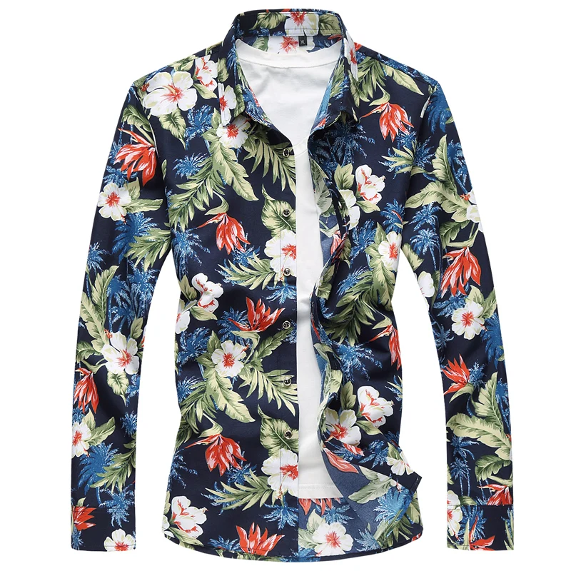 

Men's Floral Shirt Hawaiian Personality Fashion Print Long Sleeve Blouse Fall New Plus Size Casual Shirts Men 5XL 6XL 7XL