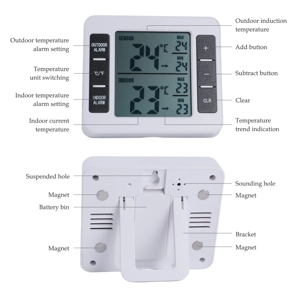 Цифровой Морозильный термометр для холодильника, беспроводной дистанционный датчик с звуковой сигнализацией для внутреннего и наружного использования