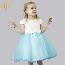 New Girls Dress for Wedding Party Baby Flowers Short Sleeve Pearls Embroidery with Bow-knot Princess Dresses