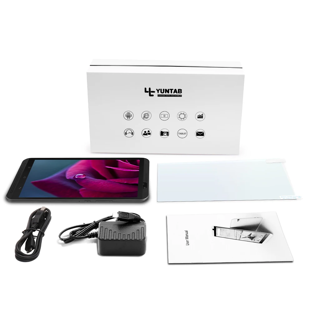Yuntab 4g phablet H8 Android 6.0 Tablet PC Quad-Core Touch screen 1280*800 with dual camera and dual SIM slots(black)
