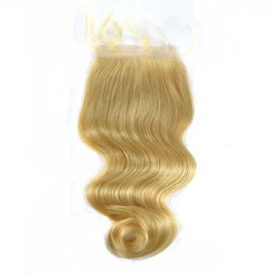 Новая звезда блонд бразильские волосы remy блонд #613 объемная волна Кружева Закрытие свободная часть 4x4 швейцарское кружево 10 "-20" дюймов с