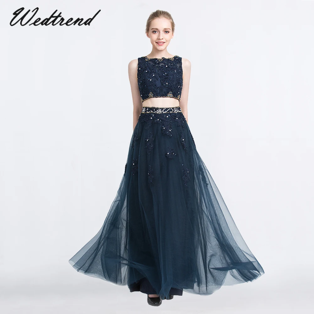 Wedtrend Navy Blue Evening Dress 2019 Vintage Beaded Applique Tulle Two Pieces of Formal Gown Dresses abendkleider | Свадьбы и