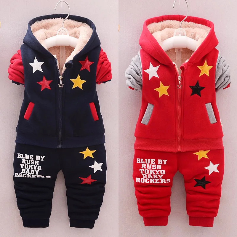 

Winter Boys Plus Velvet 0-1-2-3-4 Years Old Clothing Sets Infant Girls Thickened Warm Suit Baby Cotton Tracksuits Two-piece Set