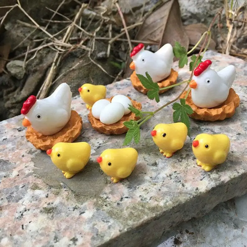 

15pcs Miniature Set of 15 Tiny Hen Chick and Eggs Chicken Coop Fairy Garden Supplies Terrarium Accessories DIY Miniature Garden